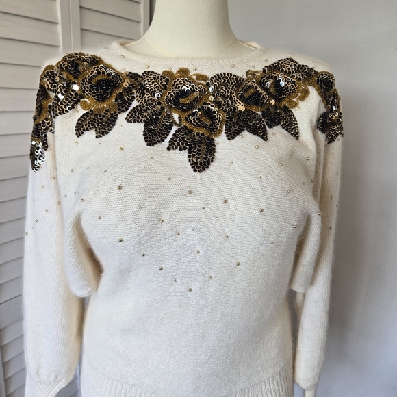 Cedars Embellished Silk Wool Knit Sweater Women's M Vtg 80s Luxury Maximalist - Picture 6 of 13